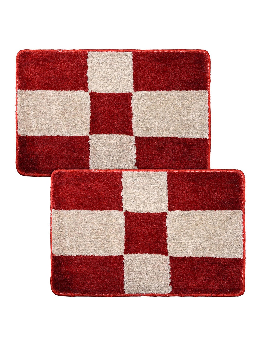 

Kuber Industries Red & Beige 2-Pcs Geometric Cotton Doormats