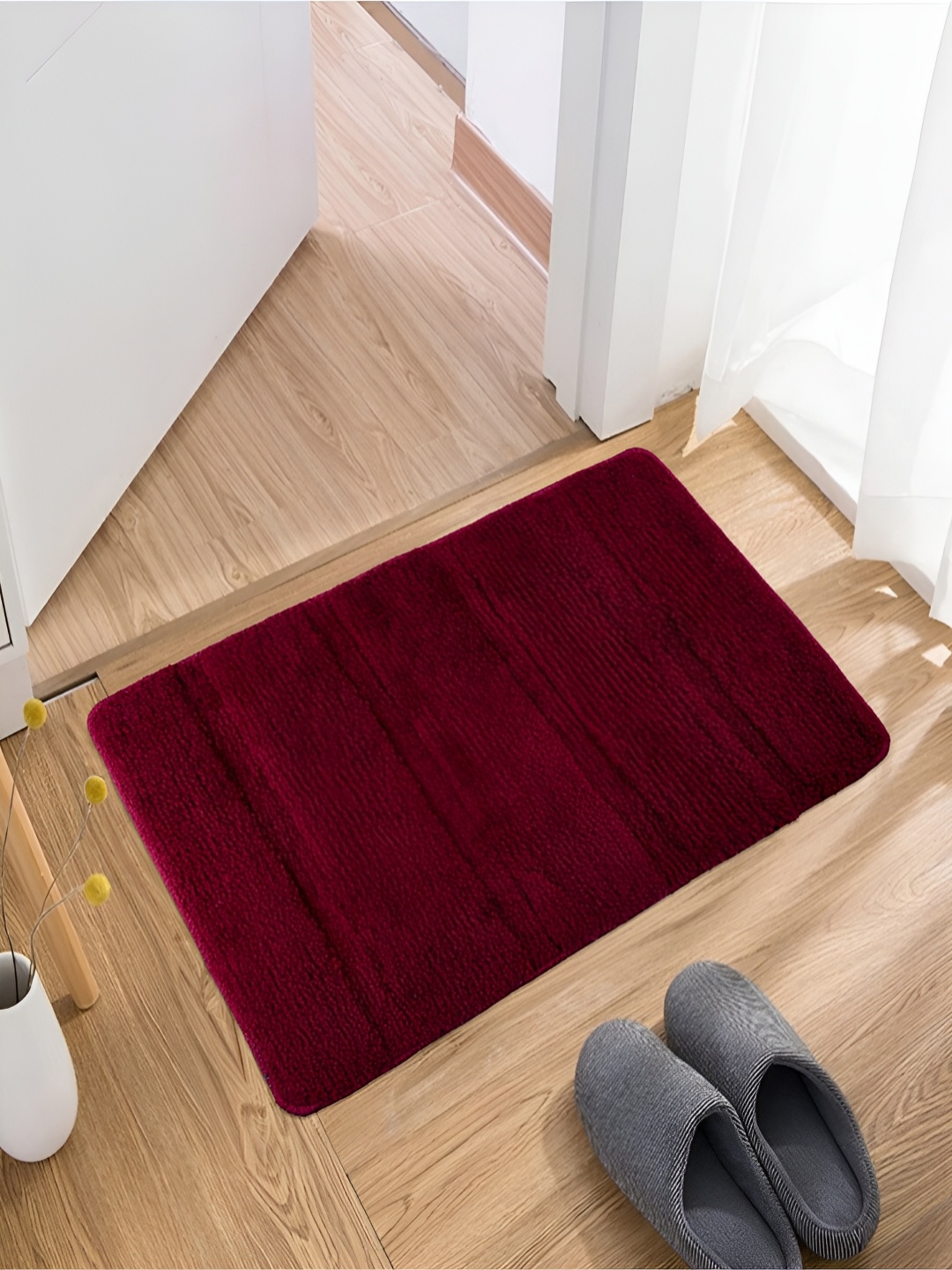 

Kuber Industries Maroon & Grey 2 Pieces Anti-Skid Doormat