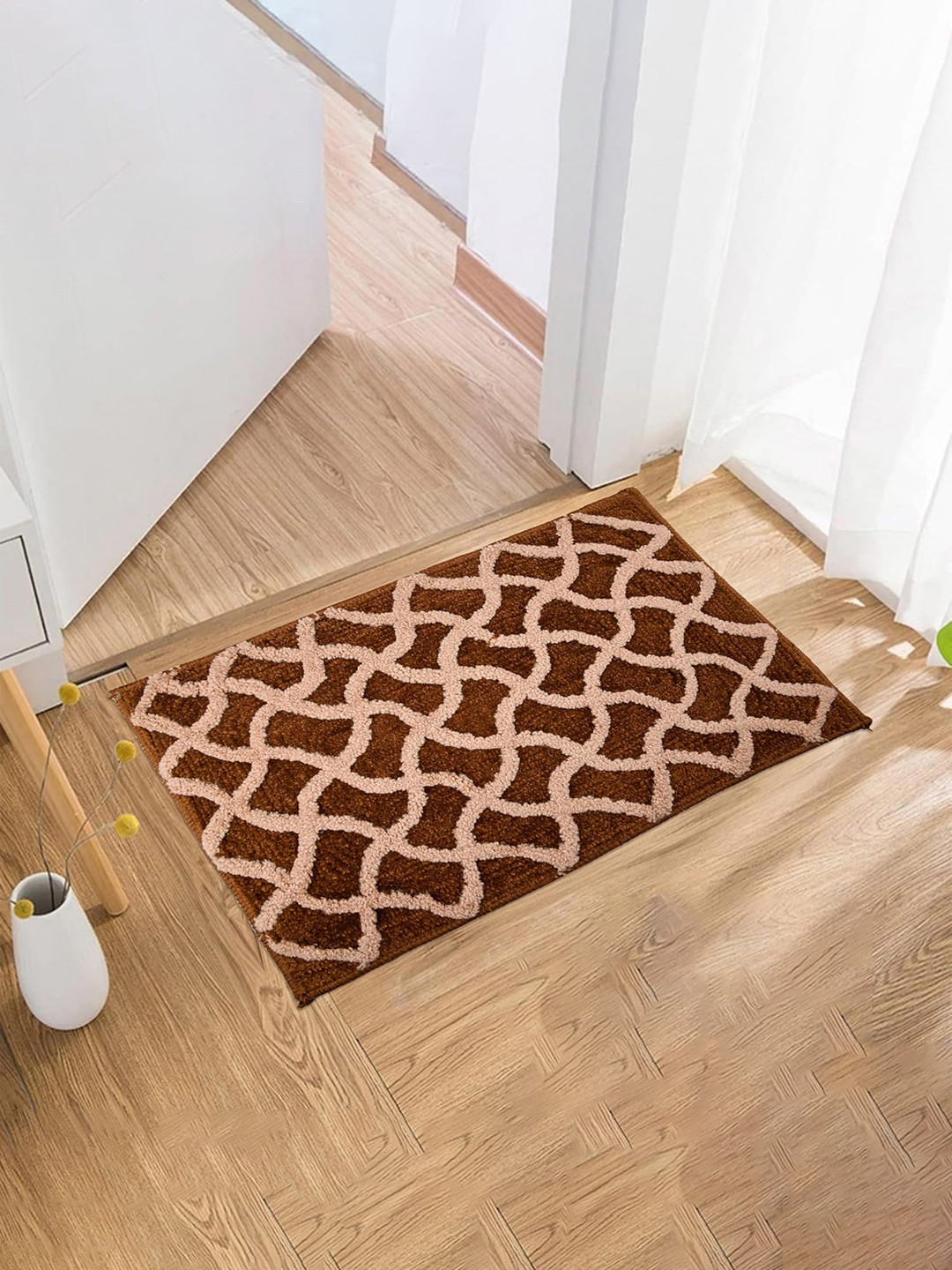 

Kuber Industries Brown Geometric Cotton Doormat