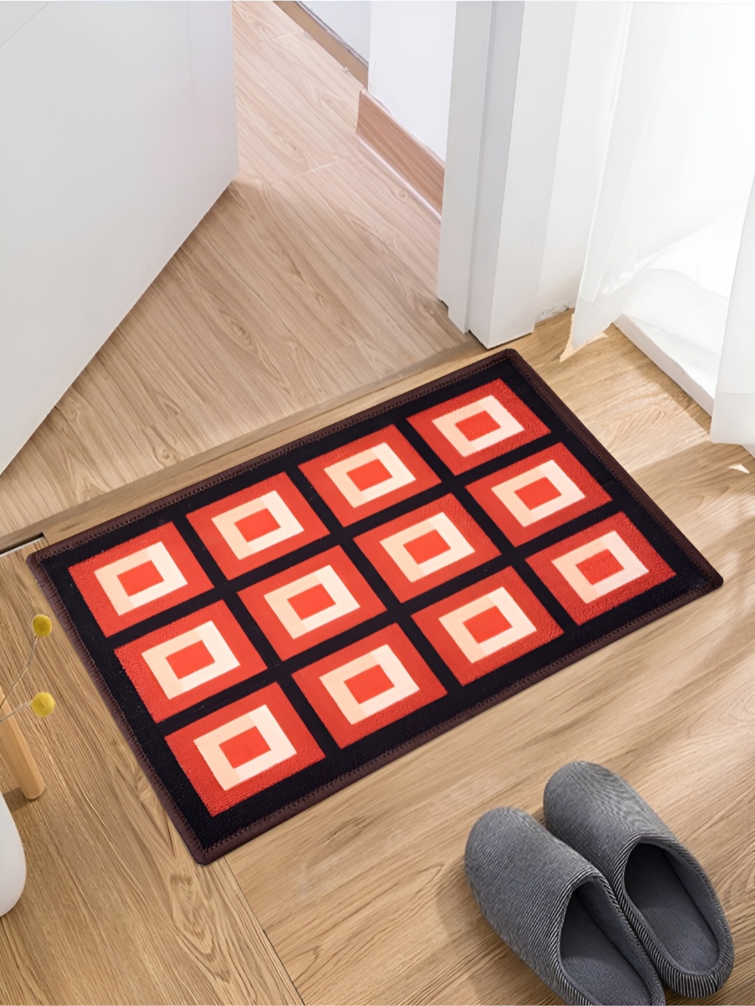 

Kuber Industries Red & Brown 3 Pieces Cotton Doormat