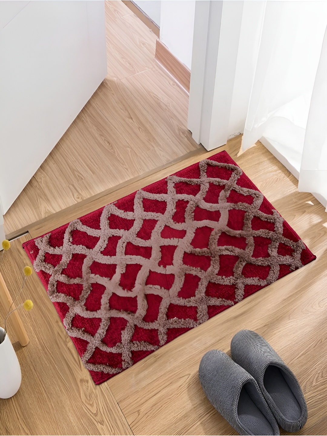 

Kuber Industries Brown & Maroon 2-Pcs Self Designed Cotton Doormats
