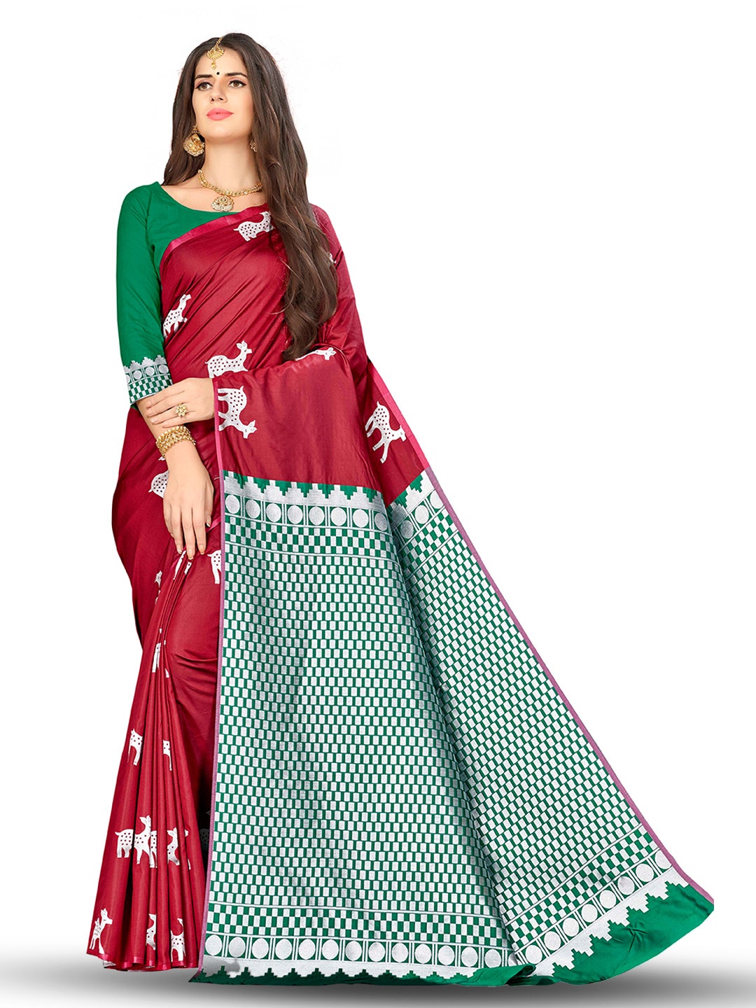 

MANVAA Floral Woven Design Silk Banarasi Saree, Maroon