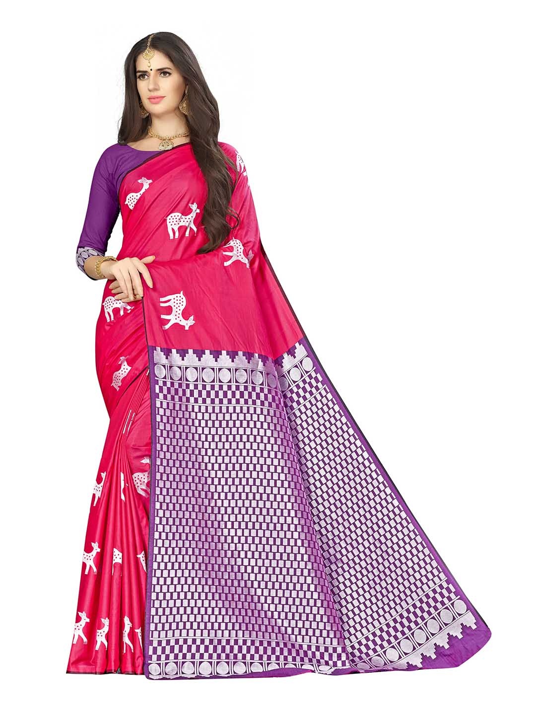 

MANVAA Floral Woven Design Zari Silk Banarasi Saree, Pink
