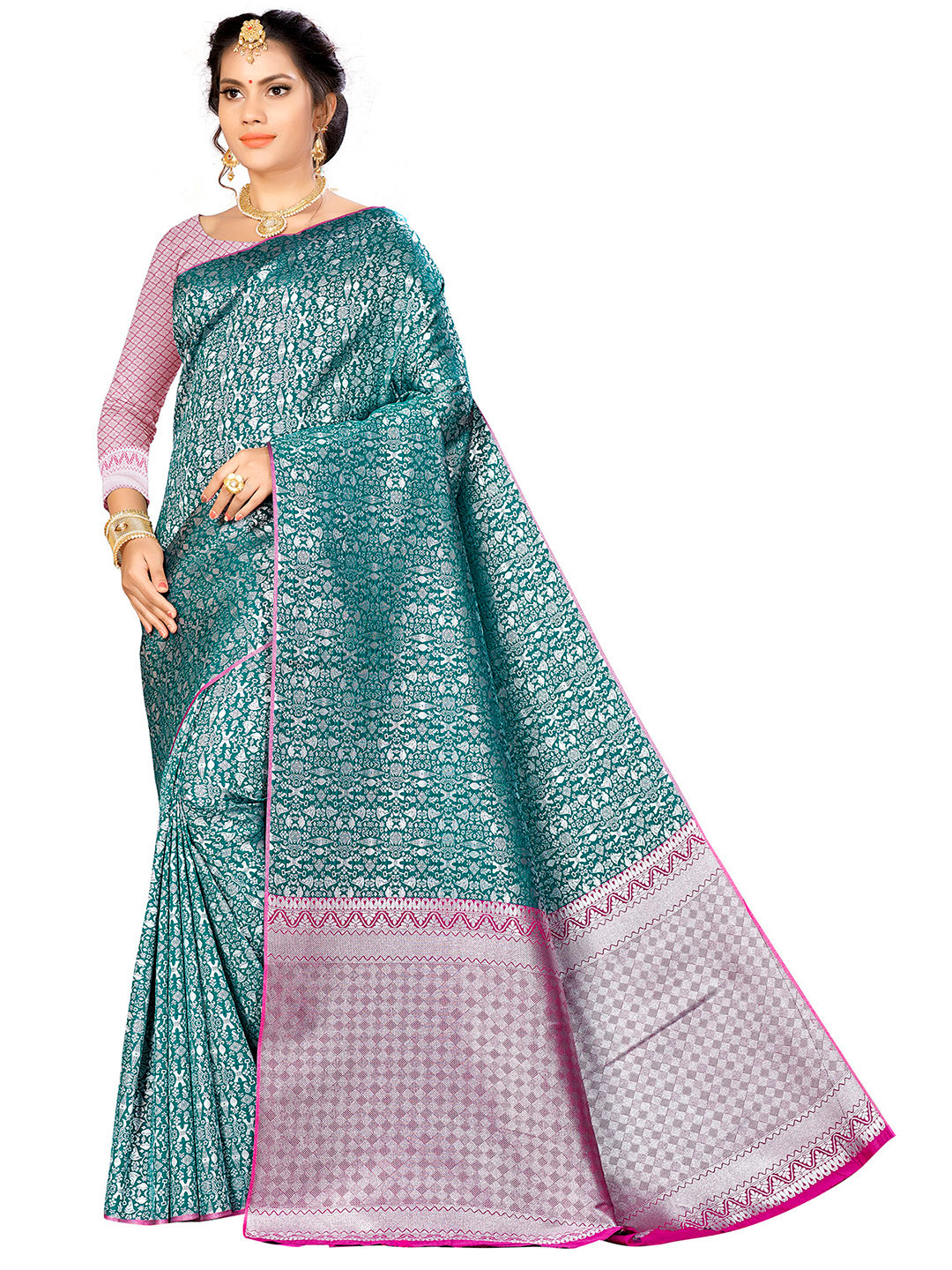 

MANVAA Abstract Woven Design Zari Banarasi Saree, Sea green