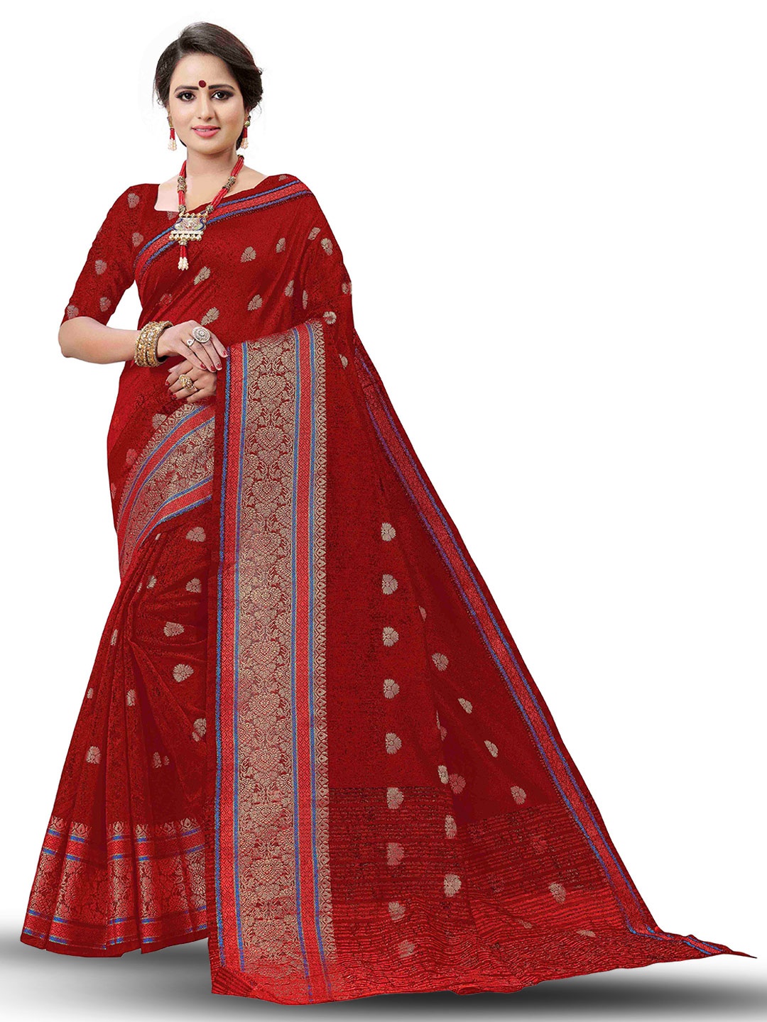 

MANVAA Floral Woven Design Zari Banarasi Saree, Maroon