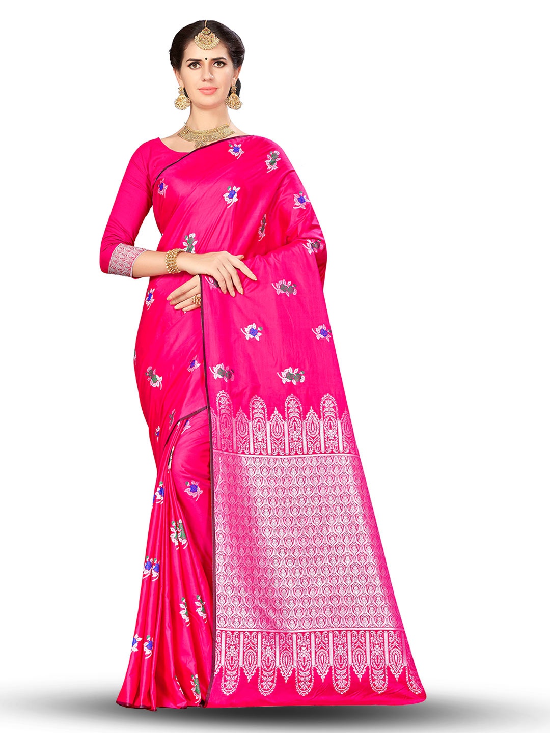 

MANVAA Floral Woven Design Zari Banarasi Saree, Pink