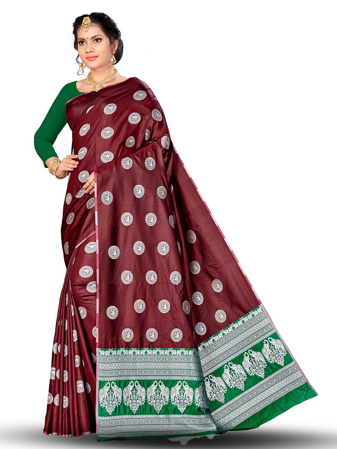 

MANVAA Ethnic Motif Woven Design Zari Silk Banarasi Saree, Maroon