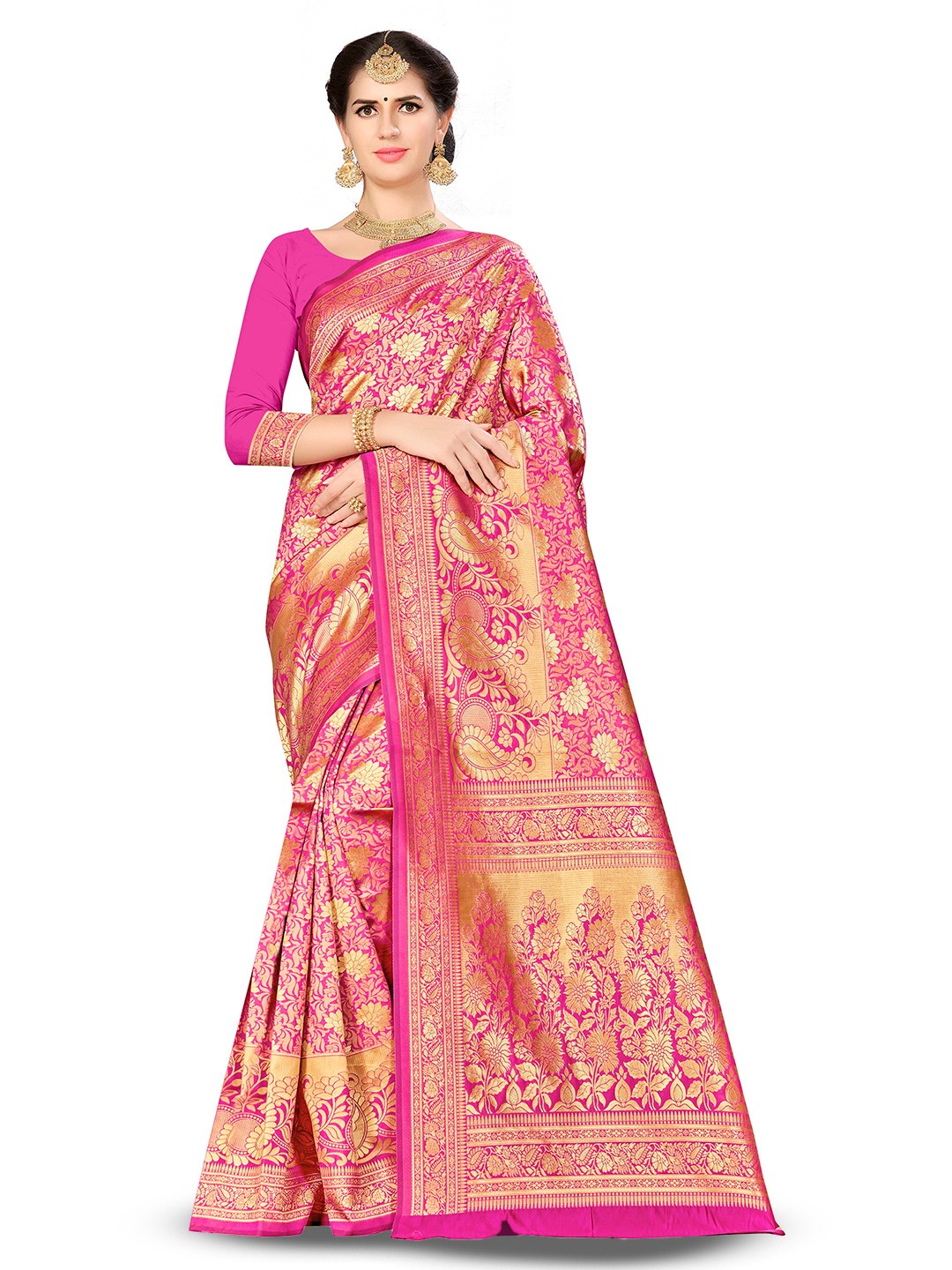 

MANVAA Floral Woven Design Zari Banarasi Saree, Pink