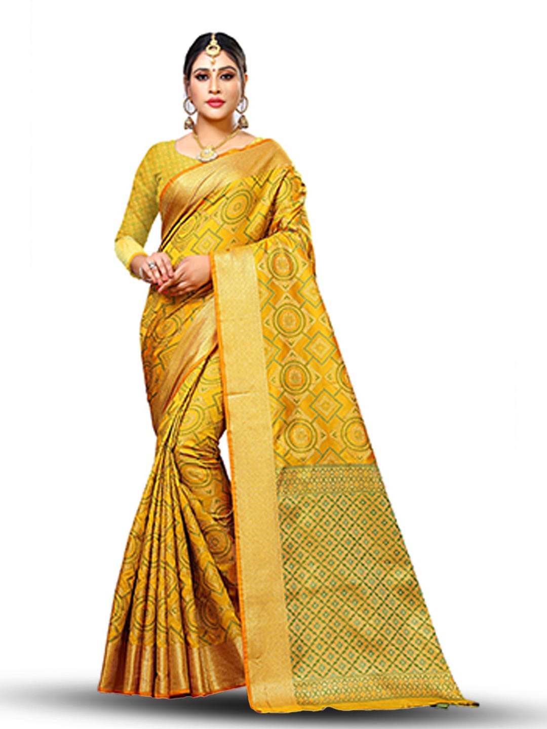 

MANVAA Ethnic Motifs Zari Banarasi Saree, Yellow