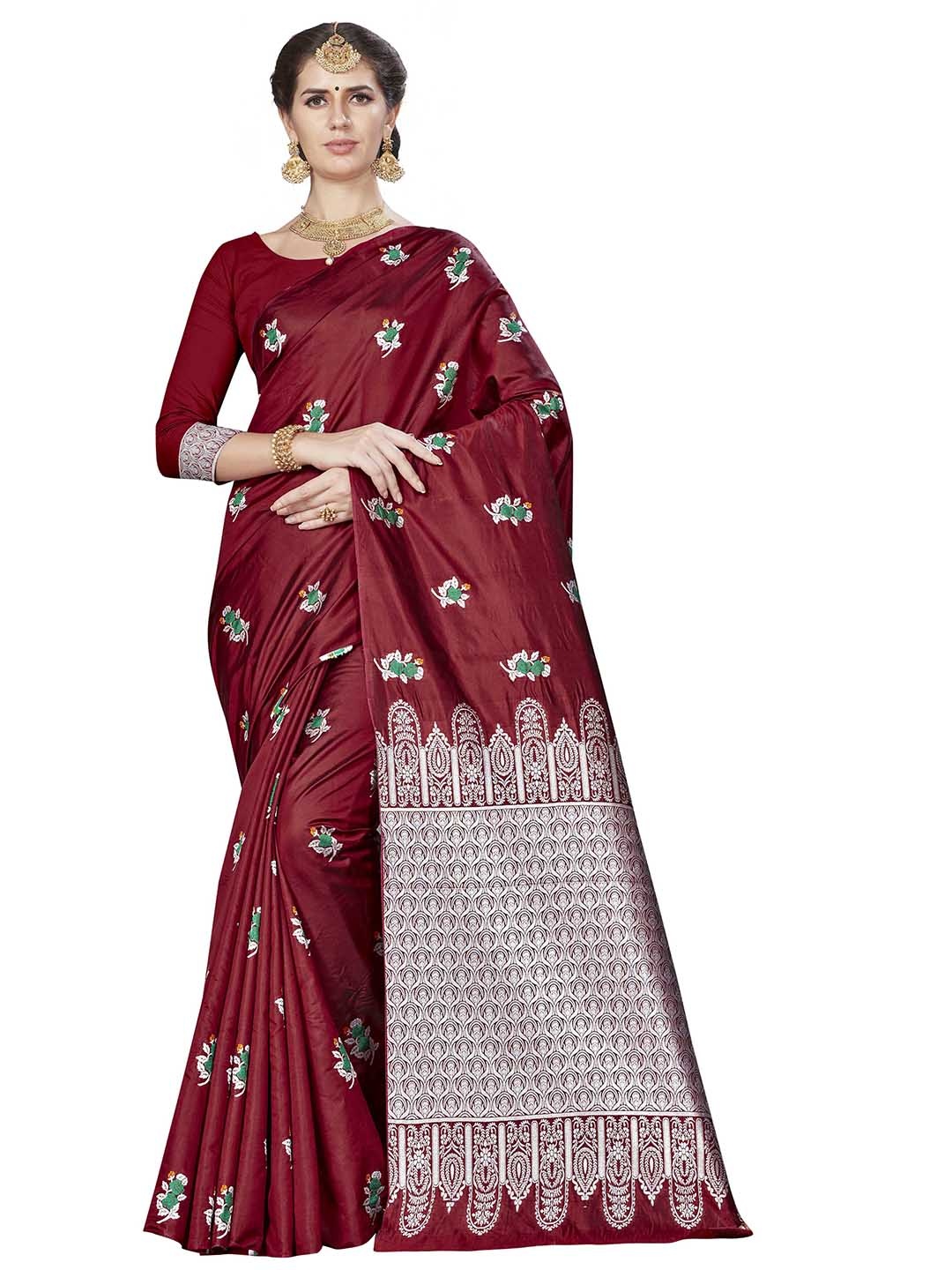 

MANVAA Floral Woven Design Zari Banarasi Saree, Maroon