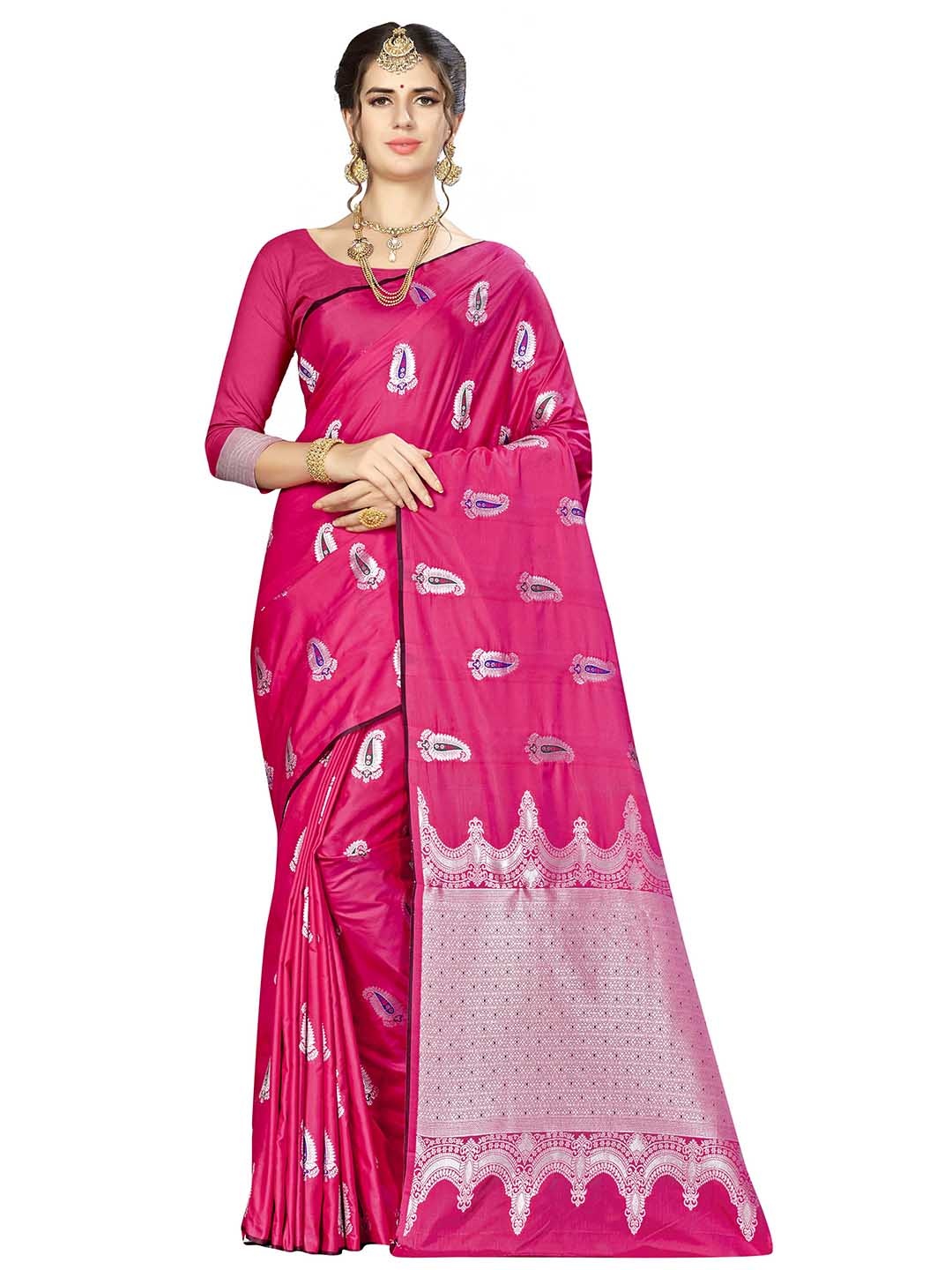 

MANVAA Paisley Woven Design Zari Banarasi Saree, Pink