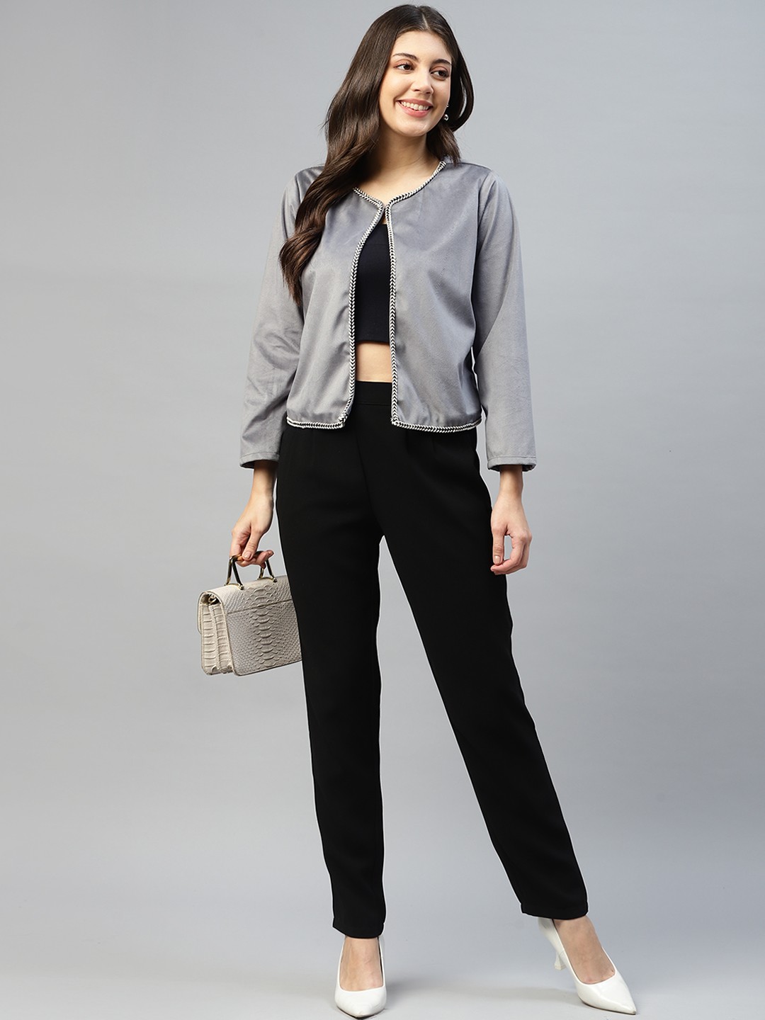 

DEEBACO Velvet Open Front Shrug, Grey