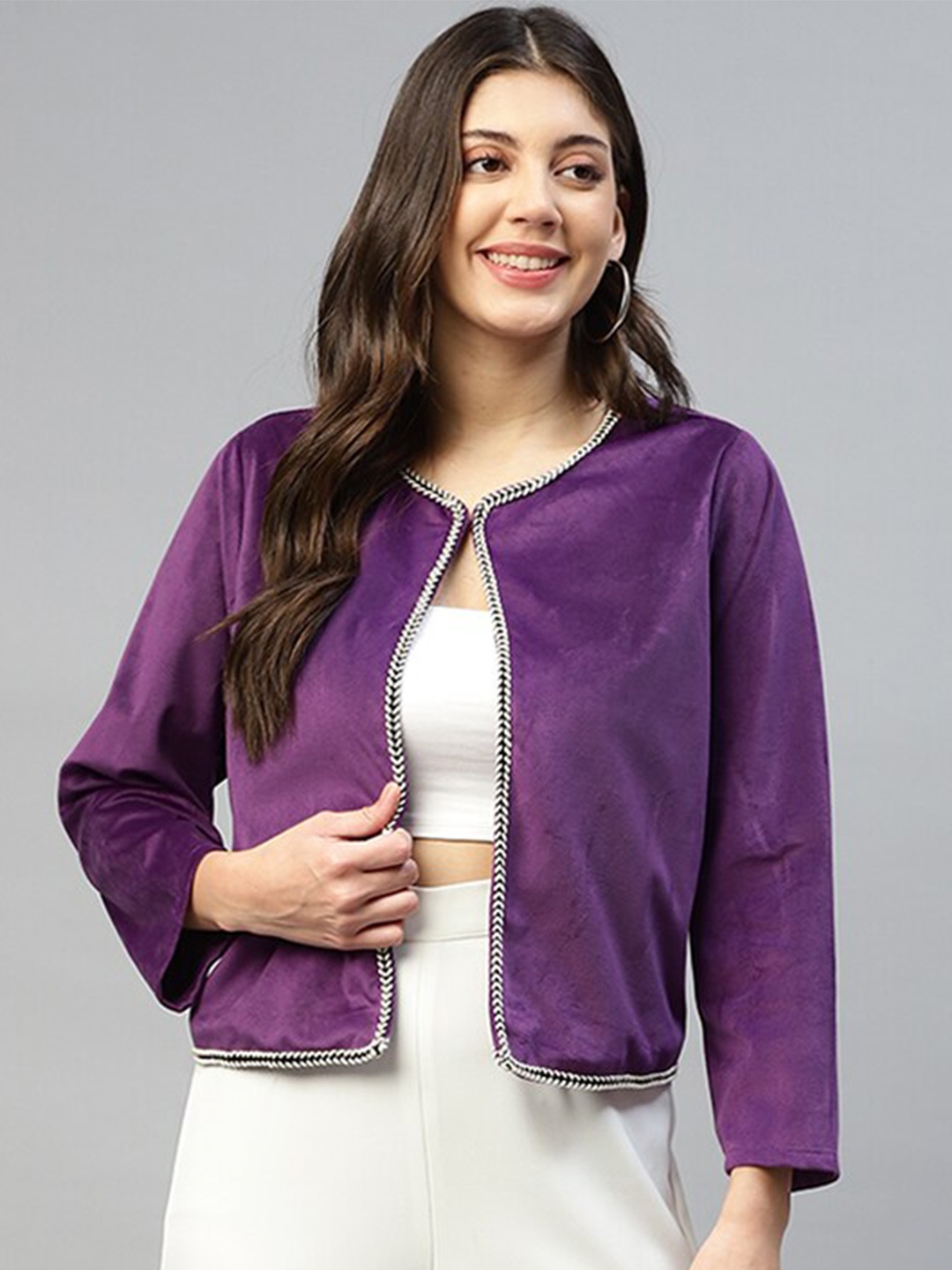 

DEEBACO Velvet Open Front Shrug, Purple