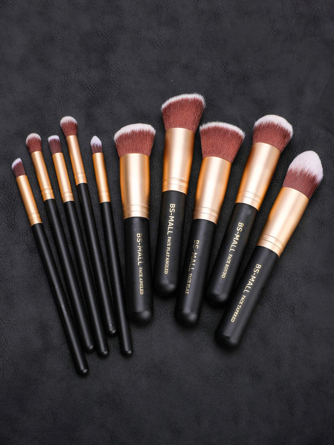 

BS MALL 10-Pcs Premium Synthetic Kabuki Makeup Brush Kit - Golden Black, Gold