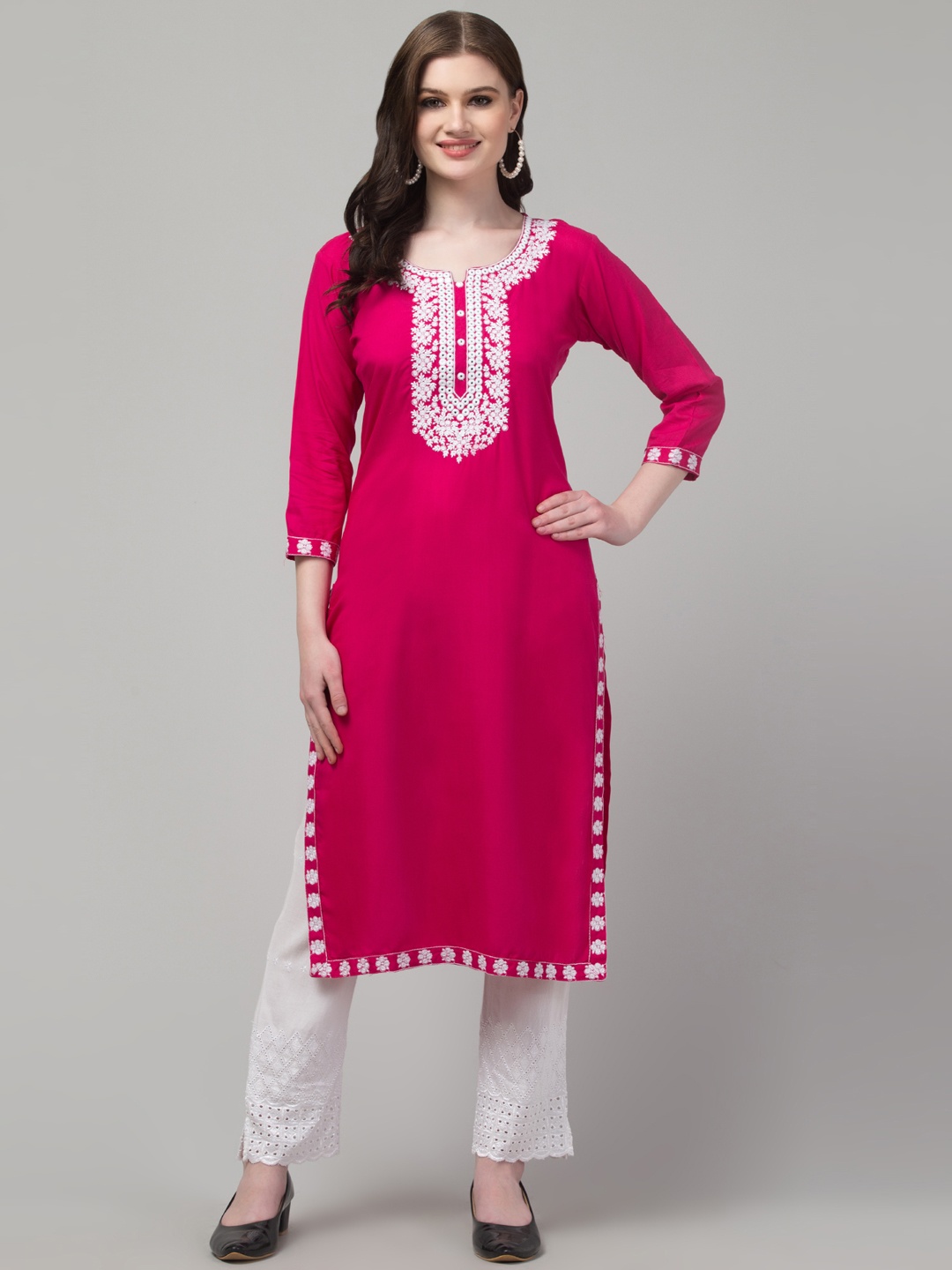 Trend Level Floral Embroidered Kurta, Pink