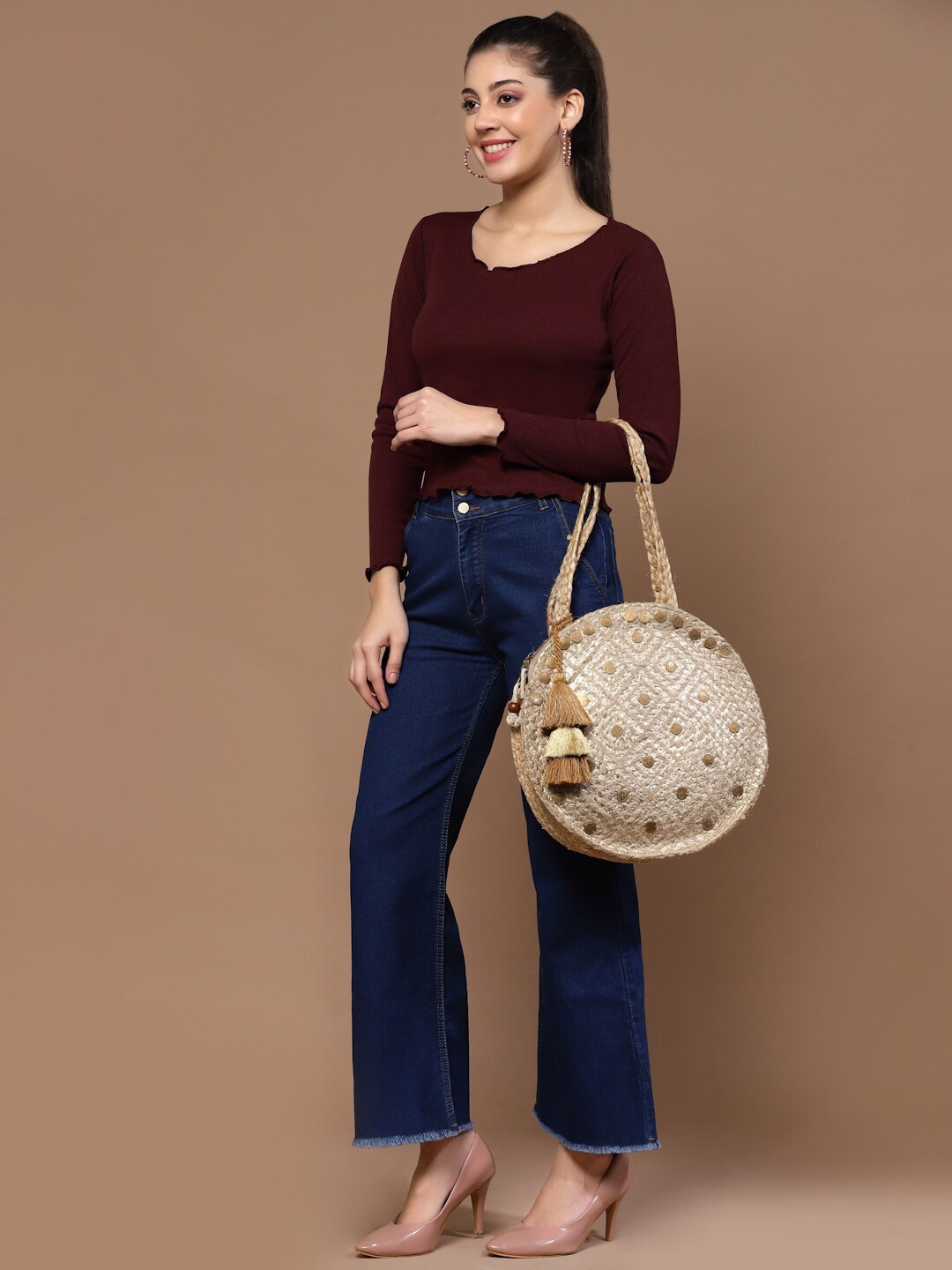 

Anekaant Embellished Regular Structured Shoulder Bag, Beige