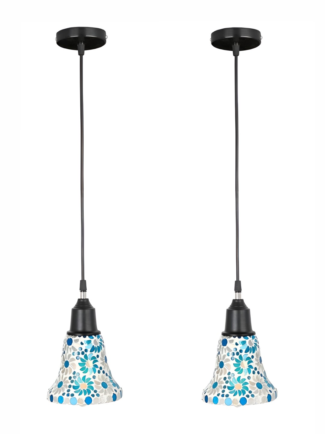 

Afast White Blue 2 Pieces Bell Printed Glass Traditional Ceiling Lamp