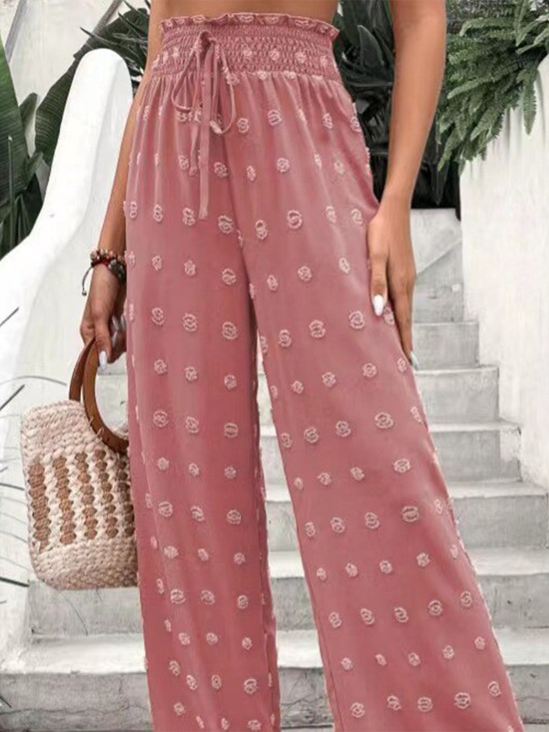 

StyleCast Purple Self Design Flared Palazzos