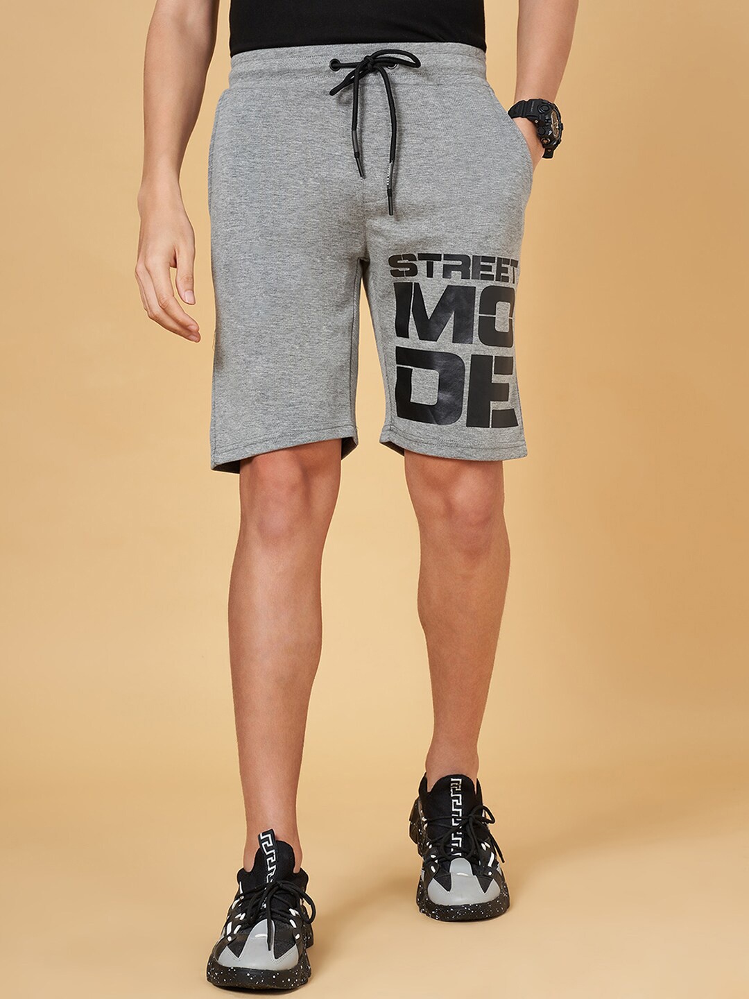 

Street 808 by Pantaloons Men Typography Printed Sports Shorts, Grey