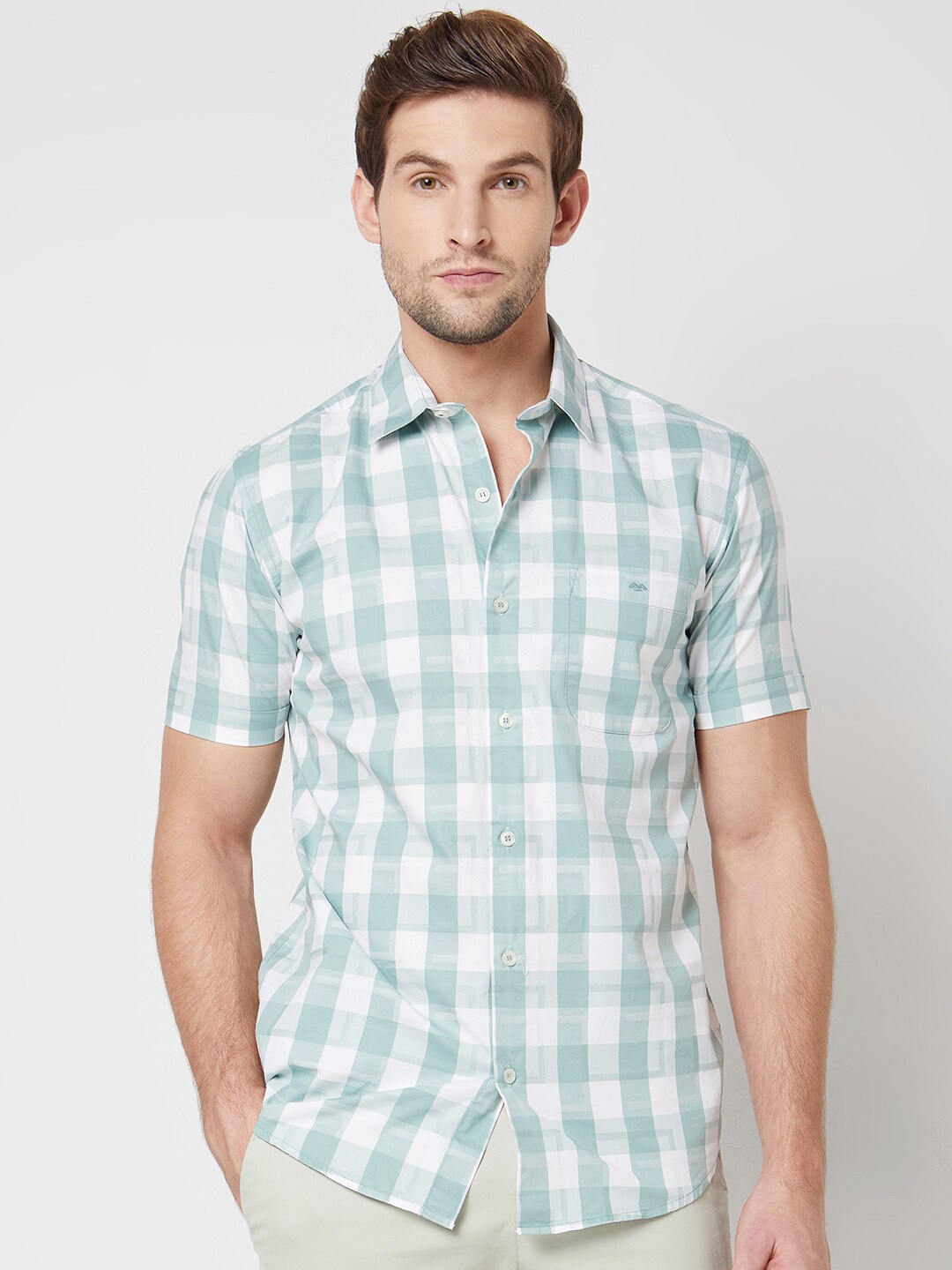 

Mufti Slim Fit Buffalo Checks Opaque Cotton Casual Shirt, Green