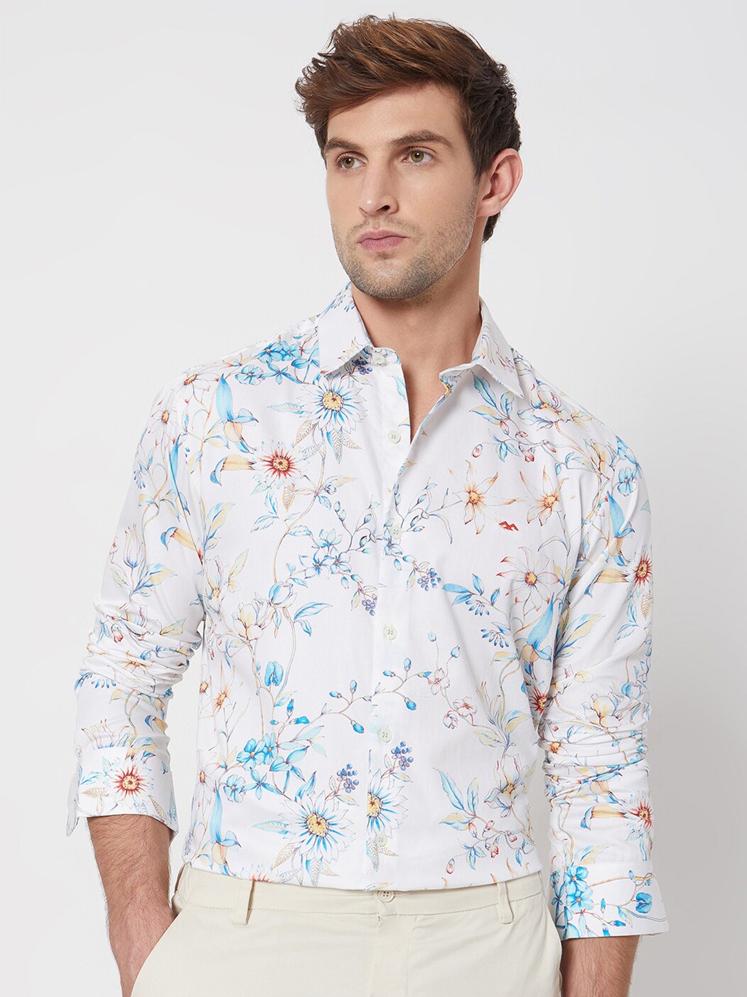 

Mufti Slim Fit Floral Opaque Floral Printed Cotton Casual Shirt, White