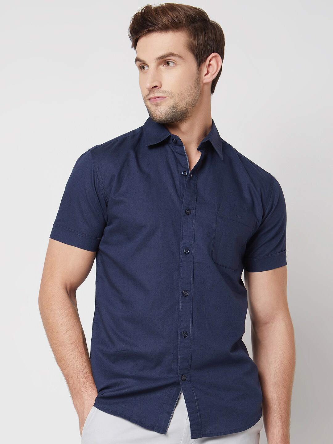 

Mufti Slim Fit Opaque Cotton Casual Shirt, Navy blue