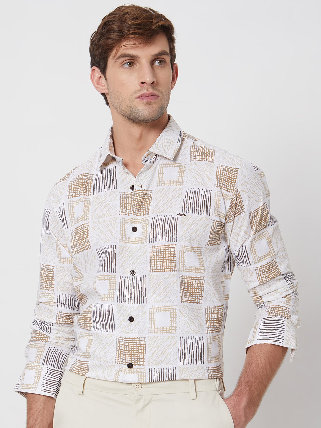 

Mufti Slim Fit Abstract Printed Pure Cotton Casual Shirt, Beige