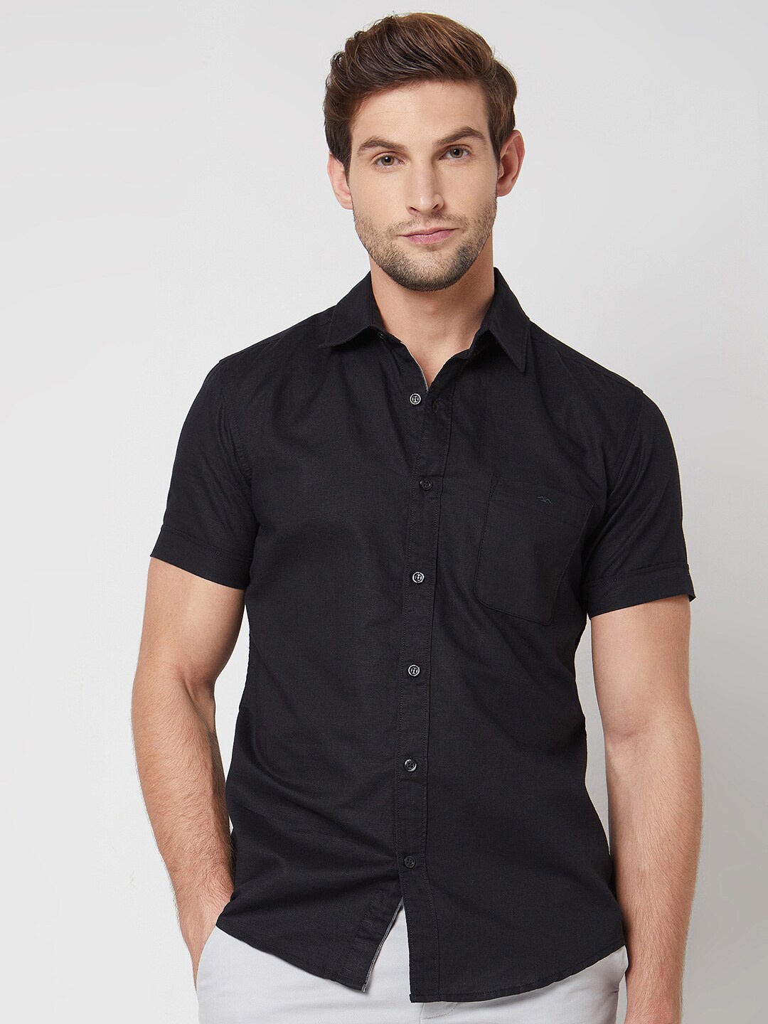 

Mufti Slim Fit Opaque Cotton Casual Shirt, Black