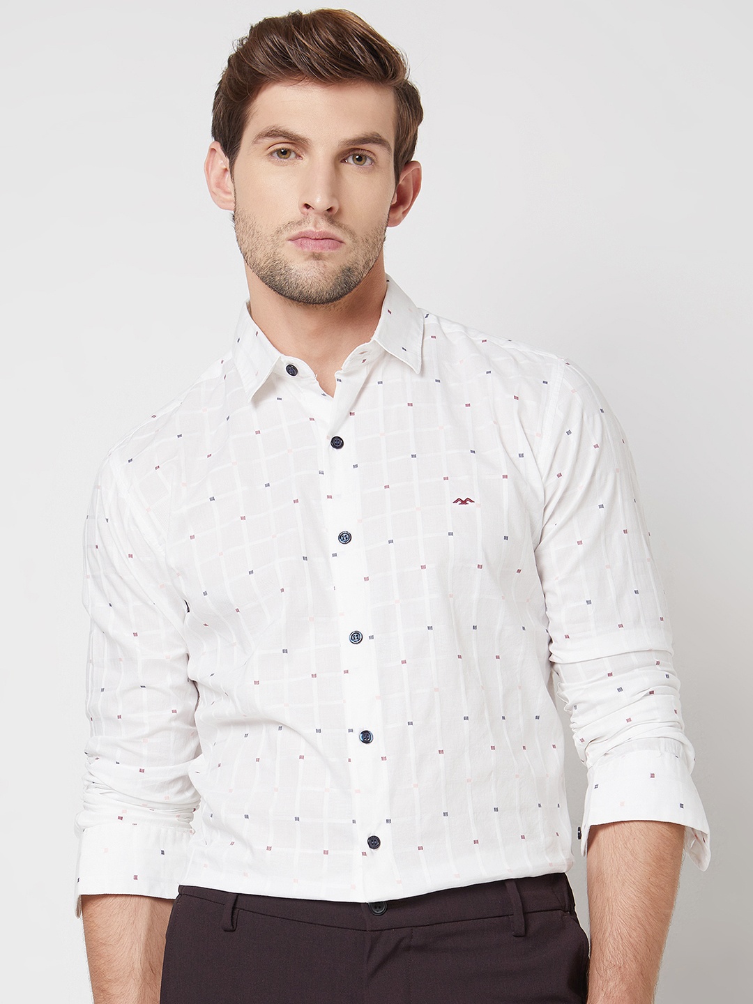 

Mufti Geometric Printed Spread Collar Cotton Slim Fit Casual Shirt, White