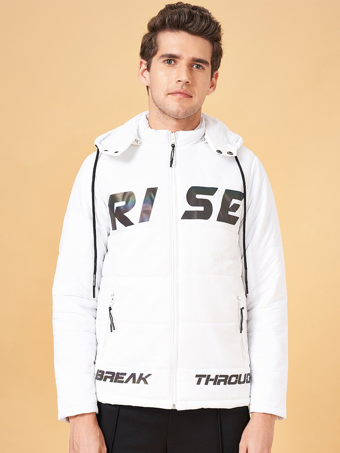 

Street 808 by Pantaloons Typography Printed Hooded Sporty Jacket, White
