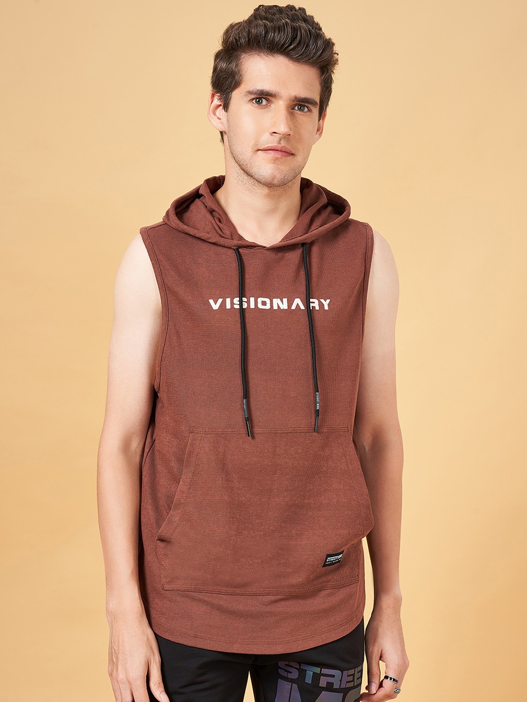 

Street 808 by Pantaloons Typography Printed Hooded Gym Vests 8905807772483, Burgundy