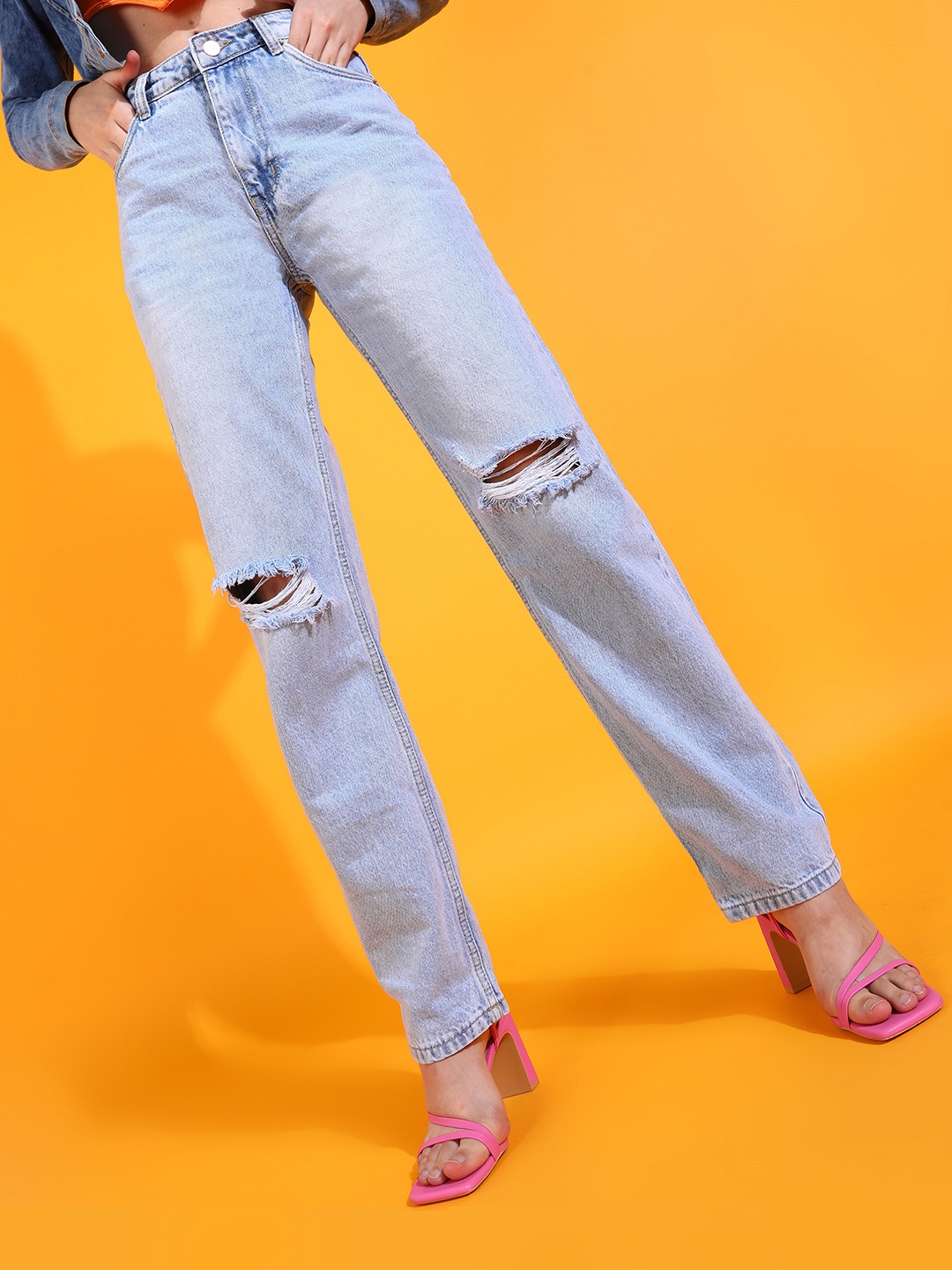 

SHECZZAR Women Blue Original Slim Fit Highly Distressed Heavy Fade Jeans