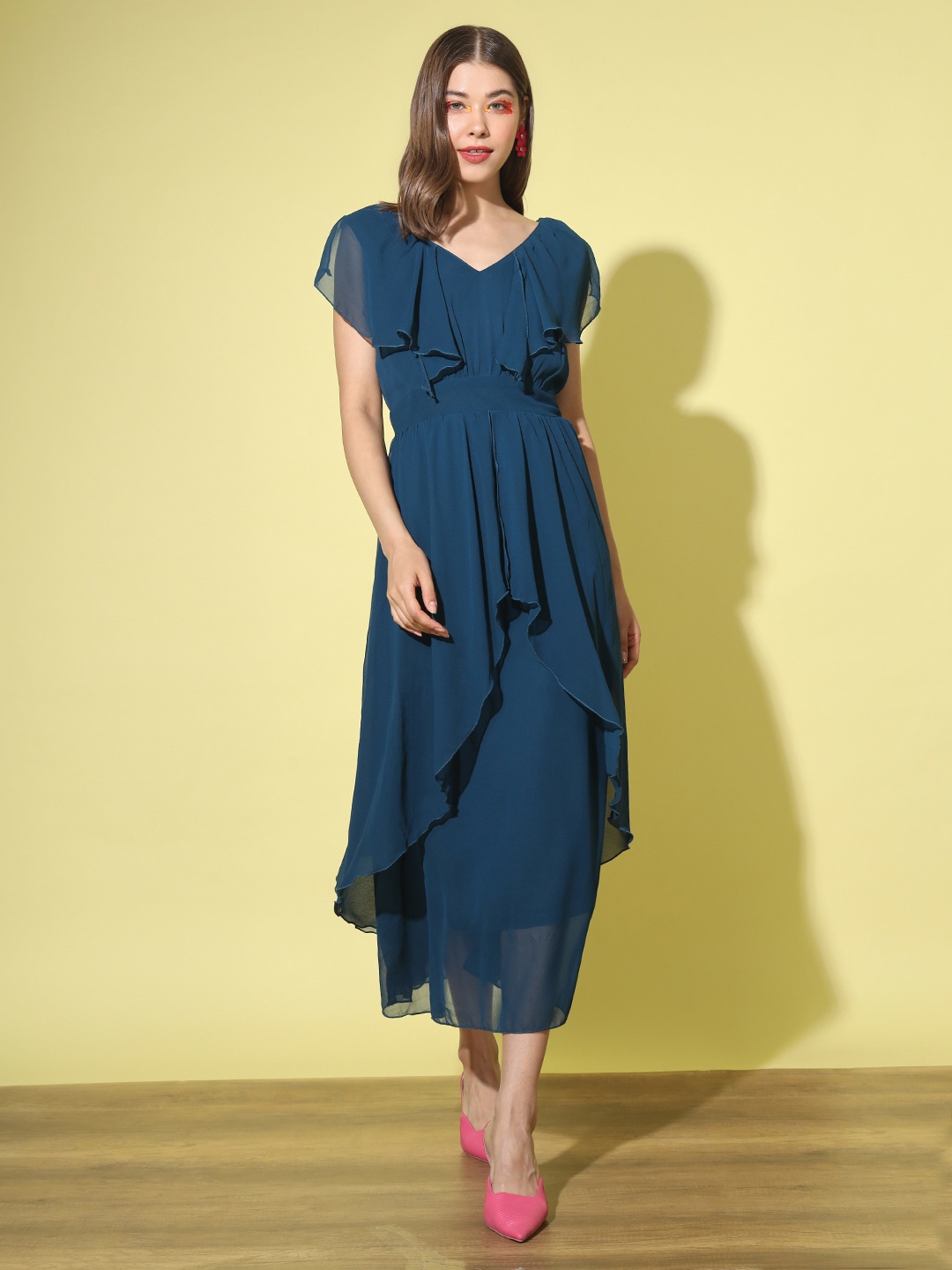 

AUCREATIONS V-Neck Georgette Empire Midi Dress, Navy blue