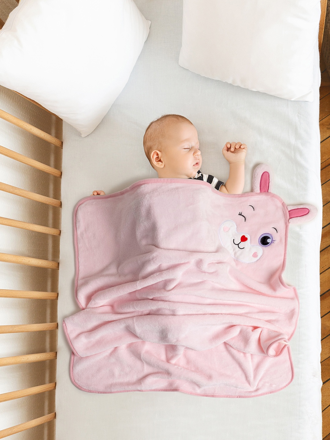 

Baby Moo Kids-Girls Pink & White Mild Winter 210 GSM Single Bed Blanket