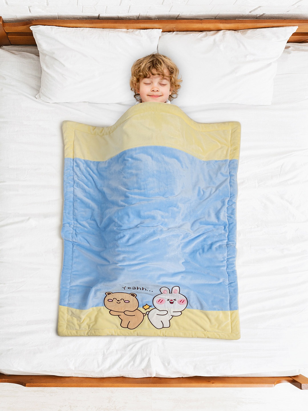 

Baby Moo Kids-Unisex Blue & Yellow Mild Winter 210 GSM Single Bed Blanket