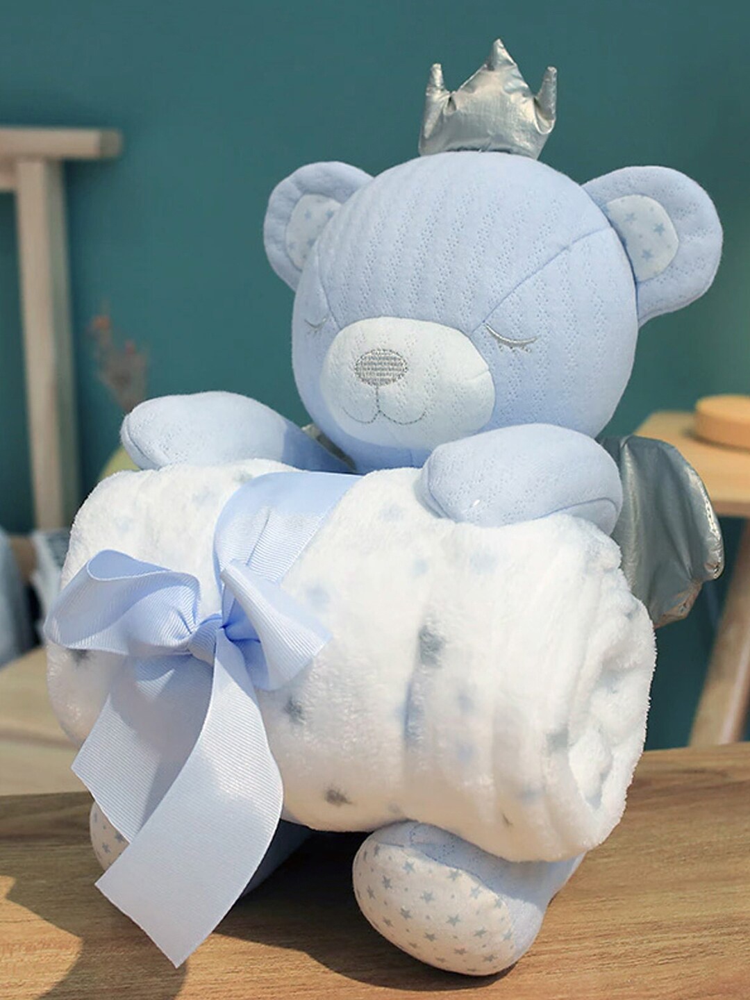 

Baby Moo Blue & White Cartoon Characters Mild Winter 210 GSM Single Bed Blanket