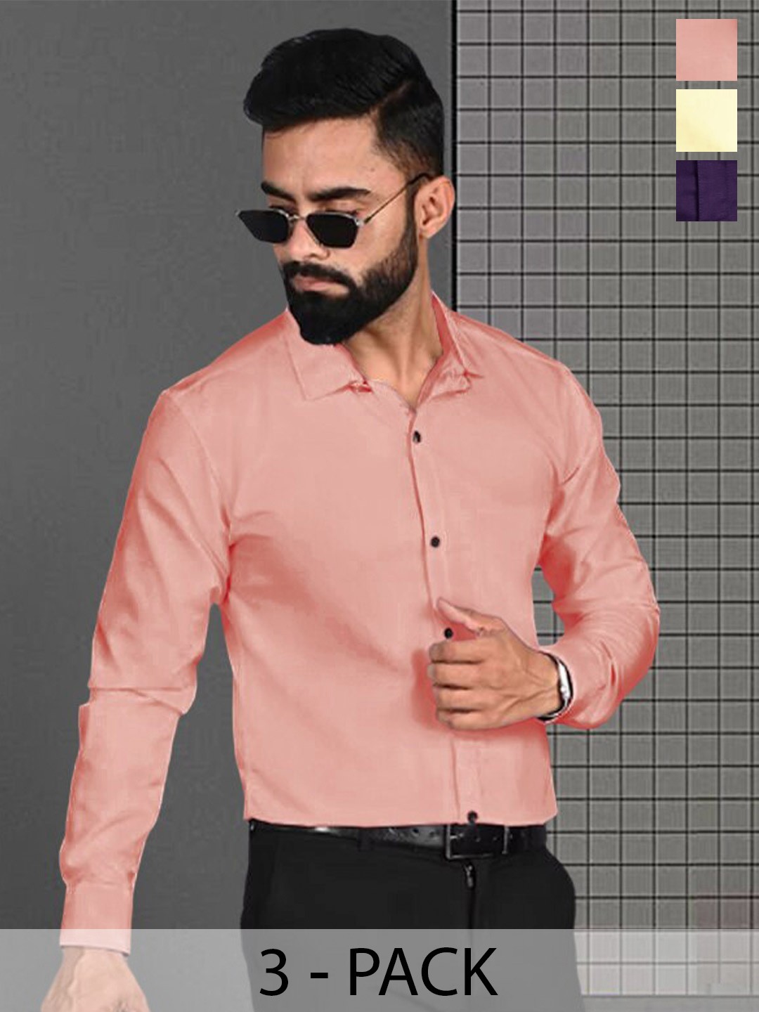 

7Threads Pack of 3 Standard Spread Collar Long Sleeves Formal Shirt, Peach