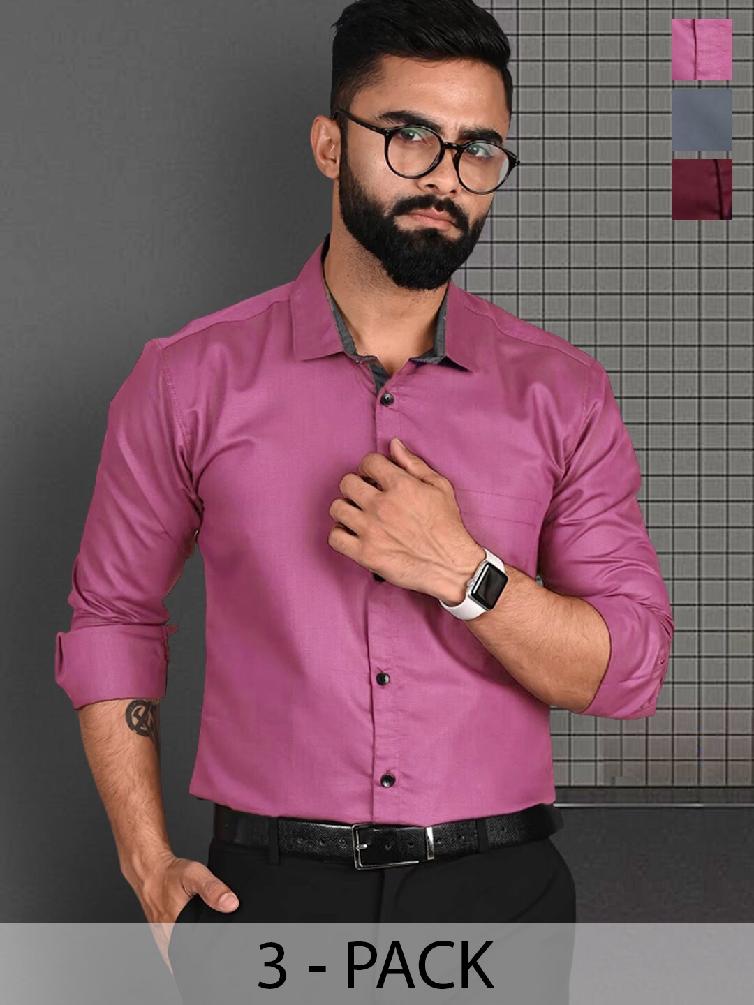 

7Threads Standard Pack Of 3 Cotton Casual Shirts, Pink