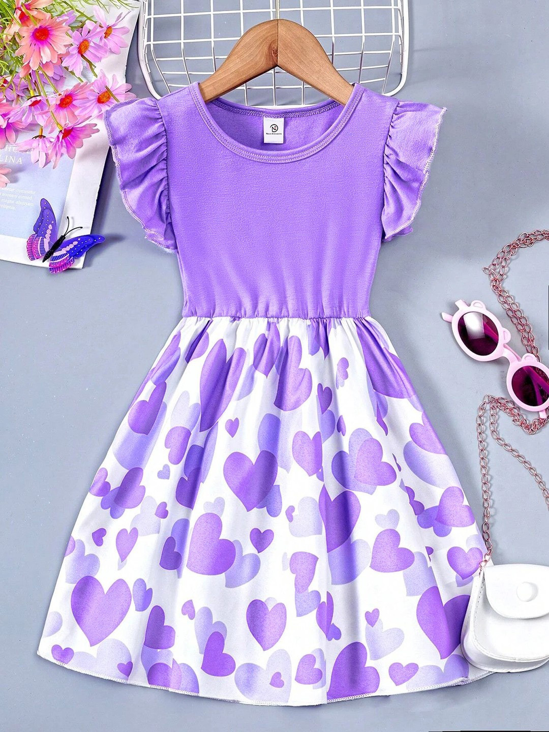 

BAESD Girls Floral Printed Fit & Flare Opaque Casual Dress, Purple