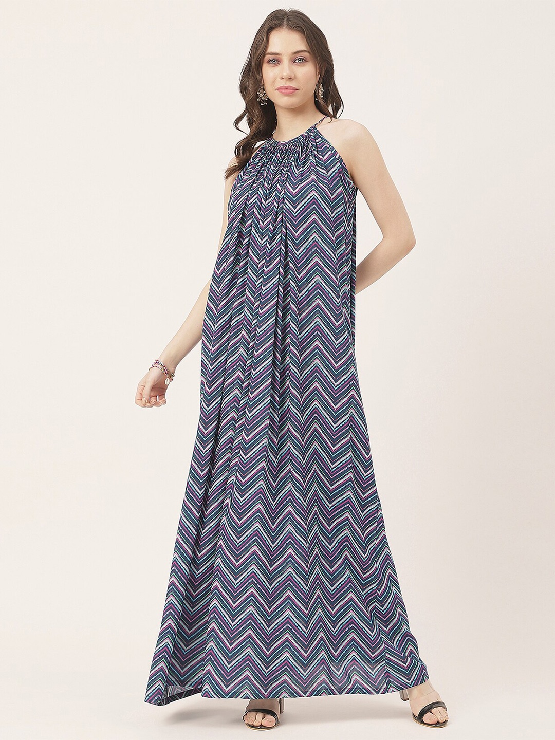 

Moomaya Printed Halter Neck Maxi Dress, Teal