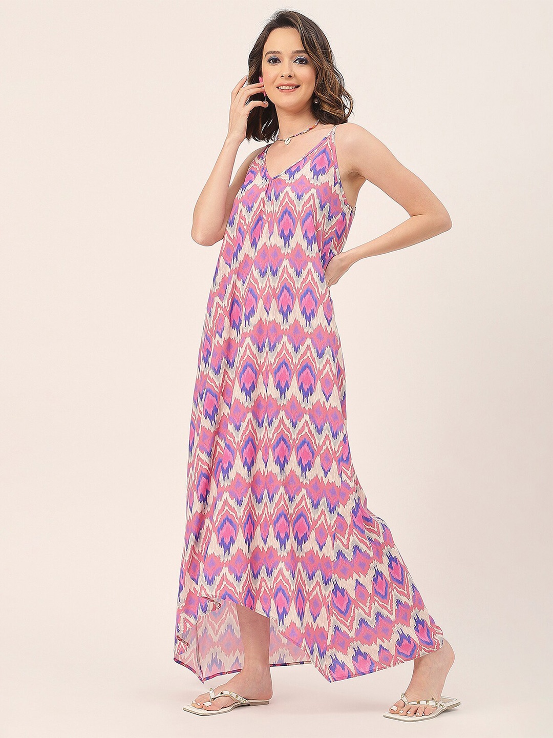 

Moomaya Floral Printed V-Neck Sleeveless Maxi Dress, Pink