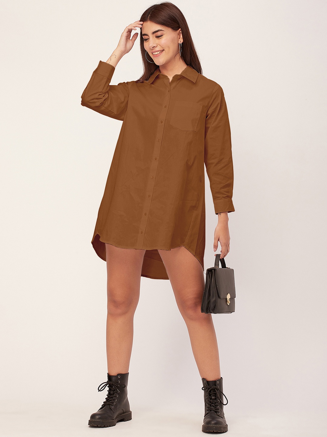

Moomaya Shirt Collar Above Knee Cotton Shirt Dress, Mustard