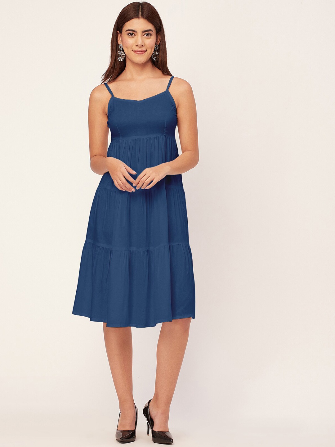 

Moomaya Sweetheart Neck Tired Empire Dress, Blue