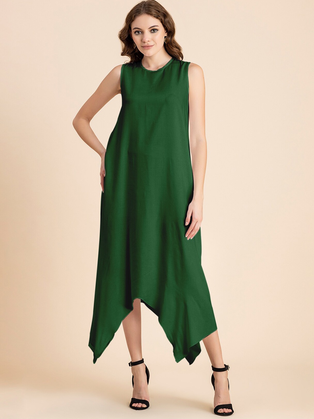 

Moomaya Round Neck A-Line Maxi Dress, Green