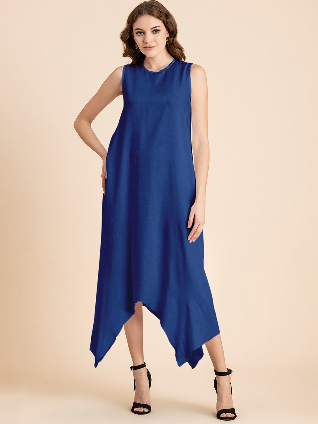 

Moomaya Round Neck A-Line Maxi Dress, Blue