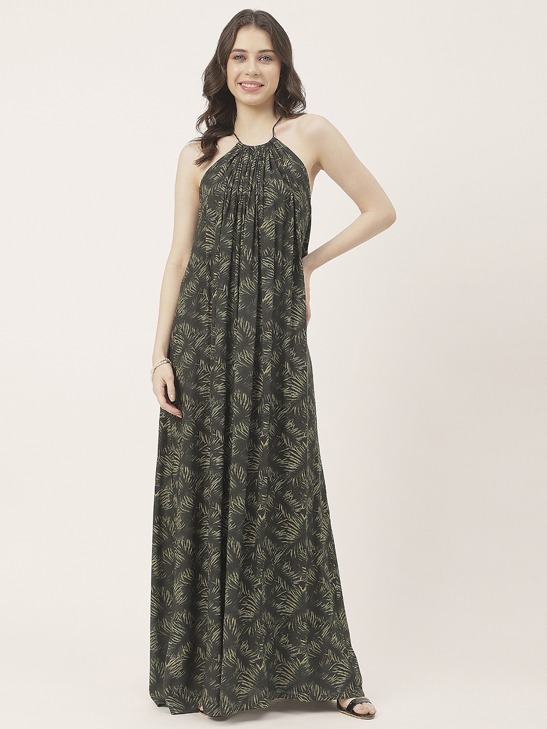 

Moomaya Tropical Printed Halter Neck Maxi Dress, Green