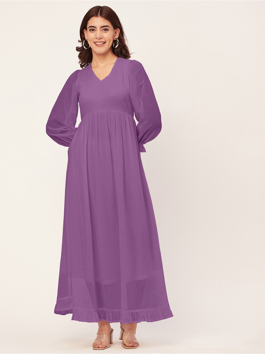 

Moomaya Flared Sleeve V Neck Georgette Maxi Dress, Lavender