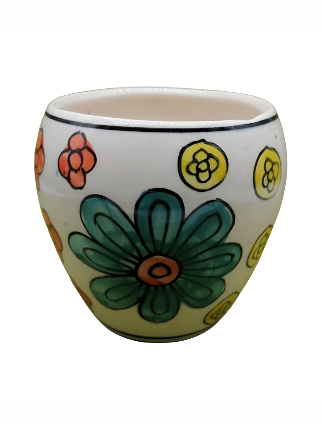 

INDIA MEETS INDIA White & Green Ceramic Printed Planter