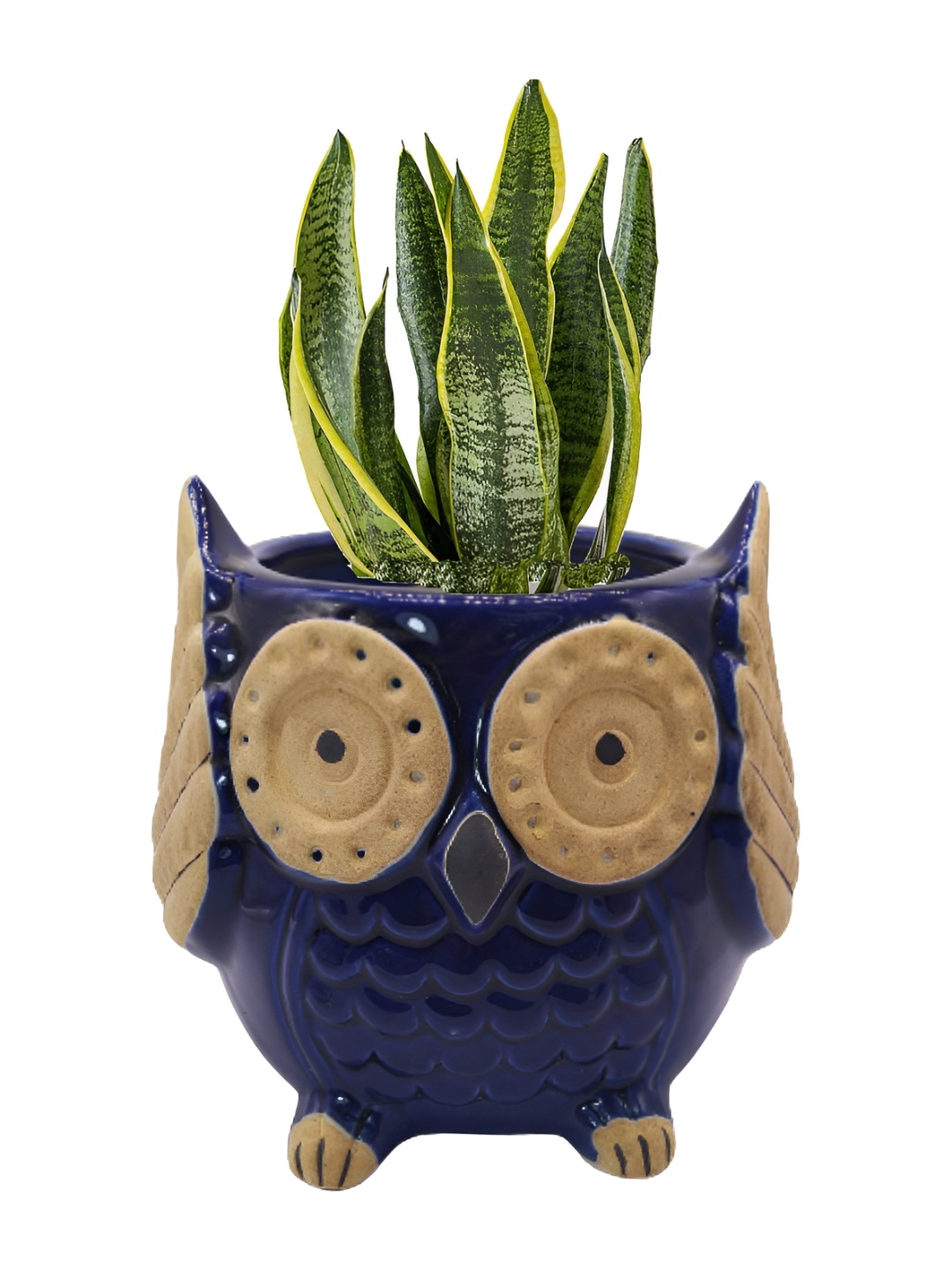 

INDIA MEETS INDIA Blue & Beige Ceramic Owl Planter