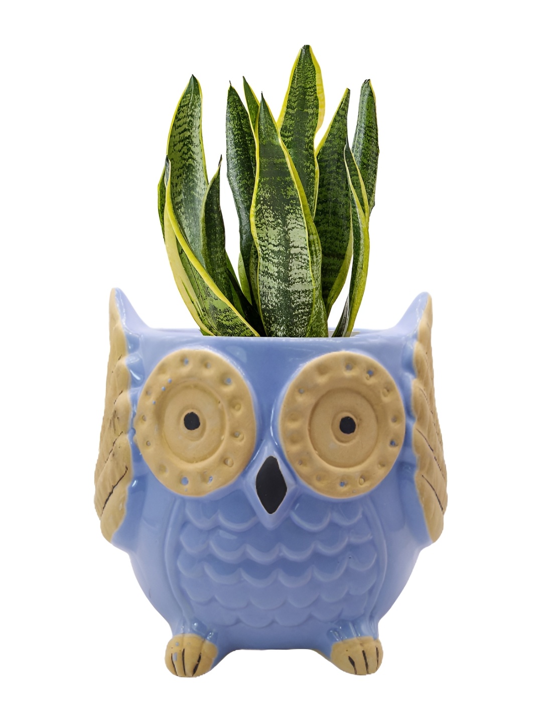 

INDIA MEETS INDIA Blue Ceramic Owl Shaped Planter